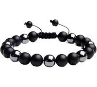 Bracciale regolabile in ossidiana e agata nera (unisex), adatto a polsi di dimensioni comprese tra 15 e 20 centimetri, bracciale per la guarigione dei chakra - Ottima idea regalo per mariti, genitori
