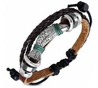 Bracciale Regolabile IN pelle Marrone Con Tripla Corda Di Intrecciato Cordoncino