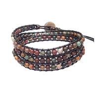 Bracciale regolabile in perle per uomo e donna, con pietre preziose intrecciate, 2/3 giri, gioielli fatti a mano, lunghezza: 61,5 cm, larghezza: 0,8 cm, pietre, picasso, length is 24,21 inch and the