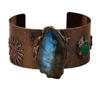 Bracciale regolabile in pietra naturale di labradorite - Design amorfo sole luna stella in bronzo