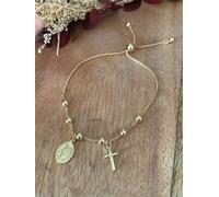Bracciale Regolabile Rosario Palline Madonna E Croce In Argento 925/000 Dorato
