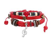Bracciale Retrò In Pelle Con Perline Colorate, Ciondoli A Forma Di Stella E Nota Musicale, Bracciale In Pelle Multifilo In Stile Y2K Per Donna E Uomo, Accessori Grunge Fairy Core Rosso 21 Cm