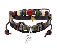 Bracciale Retrò In Pelle Con Perline Colorate, Ciondoli A Forma Di Stella E Nota Musicale, Bracciale In Pelle Multifilo In Stile Y2K Per Donna E Uomo, Accessori Grunge Fairy Core, Marrone Scuro 21