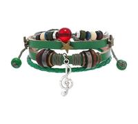 Bracciale Retrò In Pelle Con Perline Colorate, Ciondoli A Forma Di Stella E Nota Musicale, Bracciale In Pelle Multifilo In Stile Y2K Per Donna E Uomo, Accessori Grunge Fairy Core Verde 21 Cm