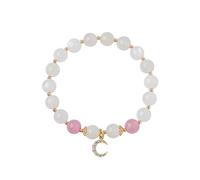 Bracciale ricchezza Feng Shui, Bracciale con Perline di Giada, Lune Bianche Naturali, Fragola, Luna, Diamanti, buona Fortuna, Fiore di Pesca Fortunato, Ricco Braccialetto amuleto per Le Donne,