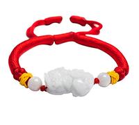 Bracciale ricchezza Feng Shui, Bracciale con perline di giada, Portafortuna Bracciale fatto a mano in corda rossa Regali cinesi Feng Shui for attirare denaro for la buona fortuna Ricchezza coraggiosa