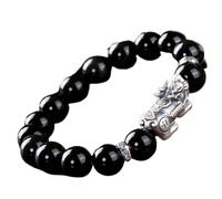 Bracciale ricchezza Feng Shui Bracciale in ossidiana nera naturale Pi Xiu Bracciale in argento puro con perline Pi Yao Bracciale in cristallo Portafortuna Tian Lu Parola di buon auspicio Quarzo Amulet