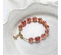 Bracciale ricchezza Feng Shui, braccialetto con perline di giada, braccialetto con diamanti e stella di cristallo naturale di fragola, buona fortuna, fiore di pesca fortunato, braccialetto con amuleto