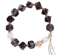 Bracciale ricchezza Feng Shui, braccialetto con perline di giada, braccialetto con quarzo fumé, braccialetto portafortuna for le donne, con nappe di perle, braccialetto regolabile in cristallo for la