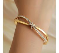 Bracciale rigido con nodo in cristallo dorato, a forma di croce