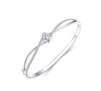 Bracciale rigido da donna, bracciali a doppio strato con cuore intersecato con moissanite rotonda in oro bianco/platino 950, 18 cm, Platino 950, Moissanite