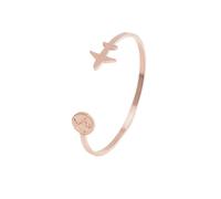 Bracciale Rigido da Donna con Aereo e Mappamondo in Acciaio Inox - Bracciale con Mondo ideale come idea regalo per chi ama viaggiare - Modello Hanoi (Oro Rosa Lucido)