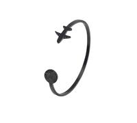 Bracciale Rigido da Donna con Aereo e Mappamondo in Acciaio Inox - Bracciale con Mondo ideale come idea regalo per chi ama viaggiare - Modello Hanoi (Nero Lucido)