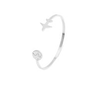 Bracciale Rigido da Donna con Aereo e Mappamondo in Acciaio Inox - Bracciale con Mondo ideale come idea regalo per chi ama viaggiare - Modello Hanoi (Argento Lucido)