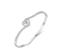 Bracciale rigido da donna con cuore intrecciato con moissanite rotonda in oro bianco/platino 950, 19 cm, Platino 950, Moissanite