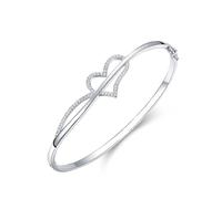 Bracciale rigido da donna con cuore rotondo in moissanite oro bianco/platino 950, 16CM, Platino 950, Moissanite
