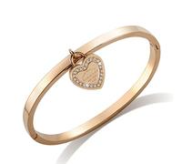 Bracciale rigido da donna in oro con cuore Charn, braccialetto da donna placcato oro 18 carati, delicato sottile e piccolo, impilabile con diamante sintetico di zirconia cubica, 16,5 cm (oro), Large
