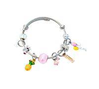 Bracciale Rigido Donna con Charms Rosa Pandorino in Acciaio Inossidabile in Elegante Astuccio Nero Ciondoli Handmade Confezione Regalo