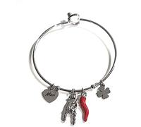 Bracciale rigido donna in acciaio personalizzato con pendolo cuore/corno portafortuna/corna/gufetto/quadrifoglio/zampa cane spedizione gratuita (corna)