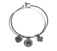 Bracciale rigido donna in acciaio personalizzato con pendolo cuore/corno portafortuna/corna/gufetto/quadrifoglio/zampa cane spedizione gratuita (albero della vita)