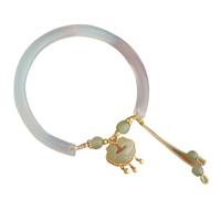 Bracciale Rigido Feng Shui in Giada Verde Naturale per Donna Bracciale Rigido in Vera Agata calcedonio Nuvole di Buon auspicio Ruyi Fortune Lock Bracciale Tinker Bianco S925 Argento Placcato Oro