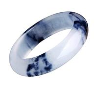 Bracciale Rigido In Agata Di Giada Nera Naturale Bianca Stile Classico Cinese Per Donne/Ragazze, Bracciale Rigido In Giada Con Inchiostro A Fiori Galleggianti Braccialetti In Giada,60mm-54 64mm