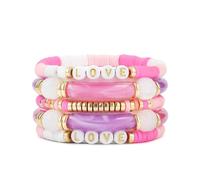 Bracciale rigido in bambù con perline colorate in acrilico trasparente, elasticizzato, regalo per migliori amici, coppie, familiari, fratelli, sorelle, amanti, 7, Resina, Agata