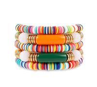 Bracciale rigido in bambù con perline colorate in acrilico trasparente, elasticizzato, regalo per migliori amici, coppie, familiari, fratelli, sorelle, amanti, 7Inches, Acrilico, Non pietra preziosa