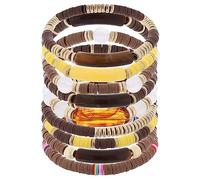 Bracciale rigido in bambù da donna, con perline colorate in acrilico trasparente, elasticizzato, regalo per migliori amici, coppie, familiari, fratelli, sorelle, amanti, 6.5/7.2 inches, Argilla