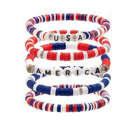 Bracciale rigido in maglia per il 4 luglio, per festeggiare il giorno dell'indipendenza, in morbida ceramica, con perline elasticizzate, bandiera a stella, gioielli a mano, Misura unica, Argilla