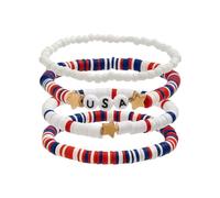 Bracciale rigido in maglia per il 4 luglio, per festeggiare il giorno dell'indipendenza, in morbida ceramica, con perline elasticizzate, bandiera a stella, gioielli a mano, Misura unica, Argilla