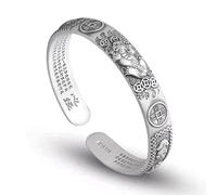 Bracciale Rigido Per Donne E Uomini - Bracciale Rigido Pixiu Vintage Invecchiato, Moneta Del Tesoro, Sutra A Sei Caratteri, Braccialetto Di Trasbordo Della Personalità Del Mantra, Come Mostrato, Ta
