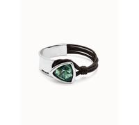Bracciale rigido placcato argento Sterling con cuoio e cristallo sfaccettato verde