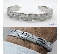 Bracciale rigido unisex in acciaio inossidabile design piuma incisa uomo donna
