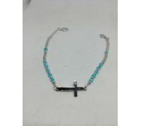 Bracciale Rosario Argento 925/1000 - Grani Zirconi Turchese e Corallo - Croce