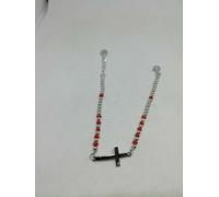 Bracciale Rosario Argento 925/1000 - Grani Zirconi Turchese e Corallo - Croce