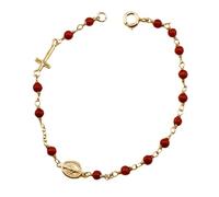 Bracciale rosario argento 925 dorato pallini corallo rosso naturale del Mediterraneo madonnina passante croce passante gioiello spirituale unisex uomo donna artigianale made in italy