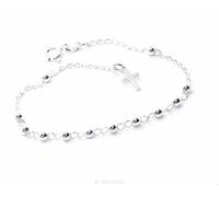 bracciale rosario argento 925 palline 3mm croce polso 17cm uomo donna regolabile