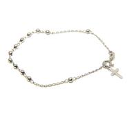 bracciale rosario argento 925 palline 3mm croce polso 18cm uomo donna regolabile