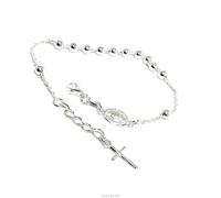 Bracciale rosario argento 925 palline 4mm croce madonna polso 16-19cm regolabile