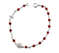 Bracciale rosario argento 925 rodiato pallini corallo rosso naturale del Mediterraneo madonnina passante croce passante gioiello spirituale unisex uomo donna artigianale made in italy