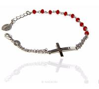 bracciale rosario argento 925 Rosso cristallo croce curva 15 17,50 cm uomo donna