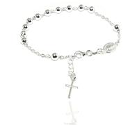Bracciale rosario palline 5 mm Argento 925 croce madonna miracolosa grani grandi