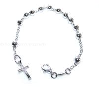 bracciale rosario uomo donna argento 925 rodiato croce sfere palline grandi 5mm
