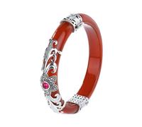 Bracciale Rosso Agata Braccialetto Per Le Donne, Bella Fibbia Vivo S925 Argento Incastrato Giada Braccialetto, Fatti A Mano, Gioielli Regalo Fortunato Inner diameter 60-62mm