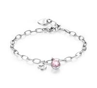 Bracciale Sagapo Donna Farfalla Goccia Cristallo Rosa Acciaio Ciondolo SKT17