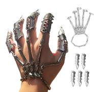 Bracciale scheletro, braccialetto mano scheletro con 5 pezzi di anelli per dita intere Gioielli punk gotici con giunti mobili in lega placcata Gioielli di Halloween per cosplay, feste, anelli per dit