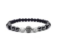 Bracciale Sfera Pavé con Zirconi Nero e Howlite con perle Pietre dure Uomo Donna