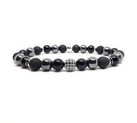 Bracciale sfera zirconi nero in acciaio perle pietre dure argento da uomo donna