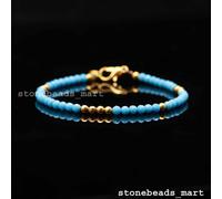 Bracciale Sleeping Beauty turchese + perle d'oro 3 mm pietre preziose 7"